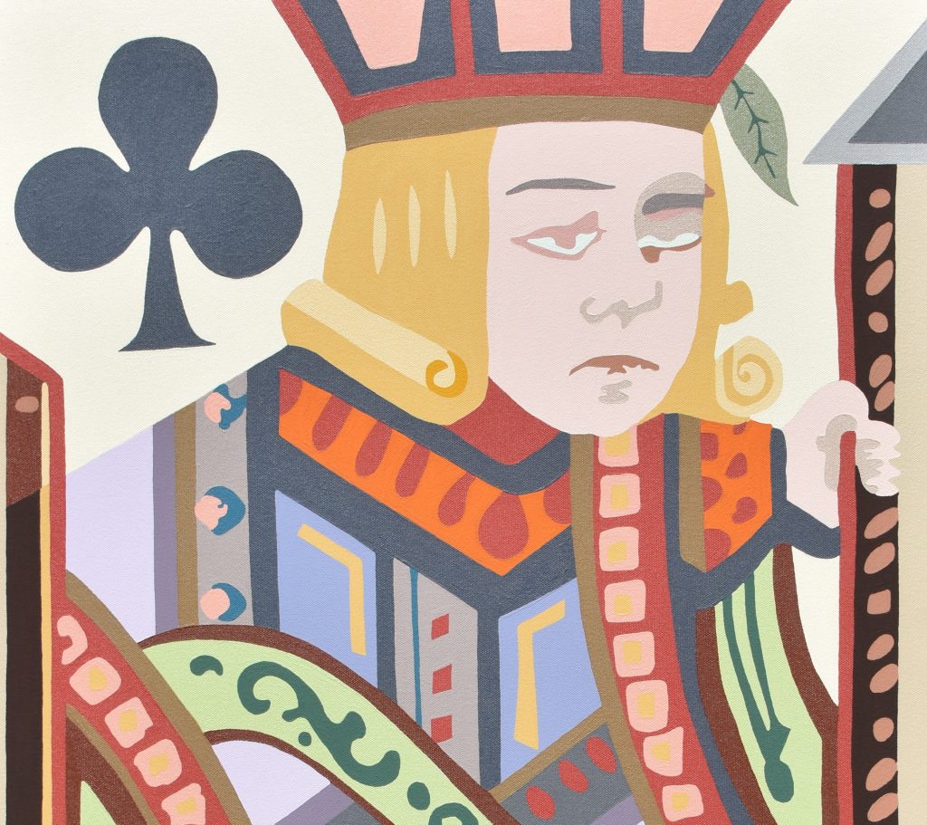 Close up of a painting of a Jack of Clubs